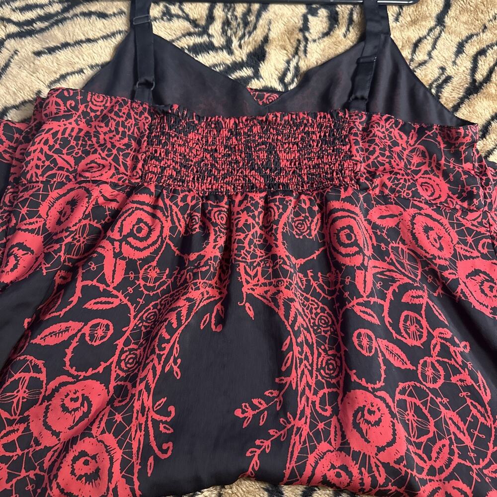 Apt 9 Red & Black Strapless Dress Rose & Vines Design Size XL Side Zip ADJ Strap - Picture 6 of 12
